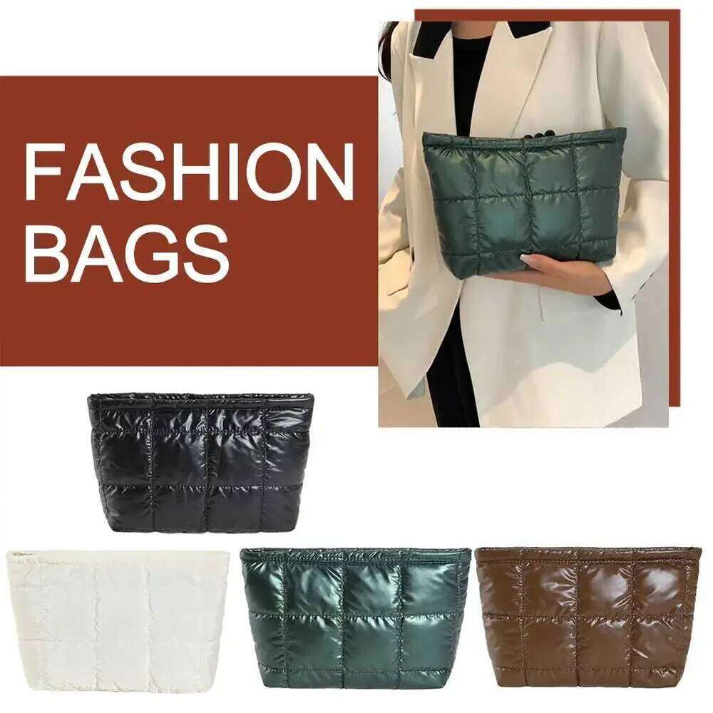Women Padded Quilted Storage Bag Large Capacity Makeup Organizer Solid Color Travel Cosmetic Bags Y260206