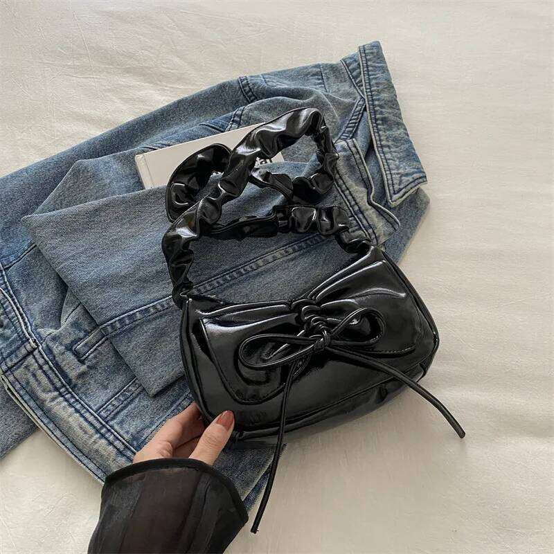 Soft PU Leather Women's Small Shoulder Bags Simple Ruched Design Ladies Underarm Bag Solid Color Bowknot Fashion Purse Handbags Y260205