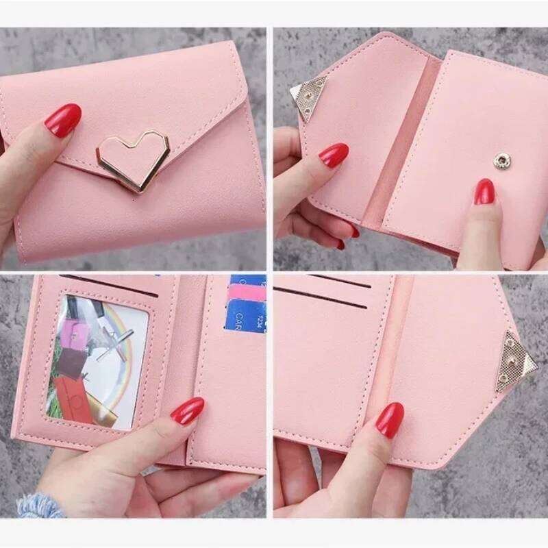 Women Heart Hasp Short Wallet Simple Multifunctional Folding Purse Card Holder Cute Fashion Clutch Girls Money Bag Y260206