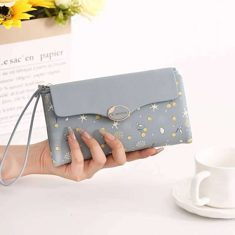 New women's portable long wallet cute cartoon high quality PU rhombus printed buckle multiple card slots certificate fas Y260206