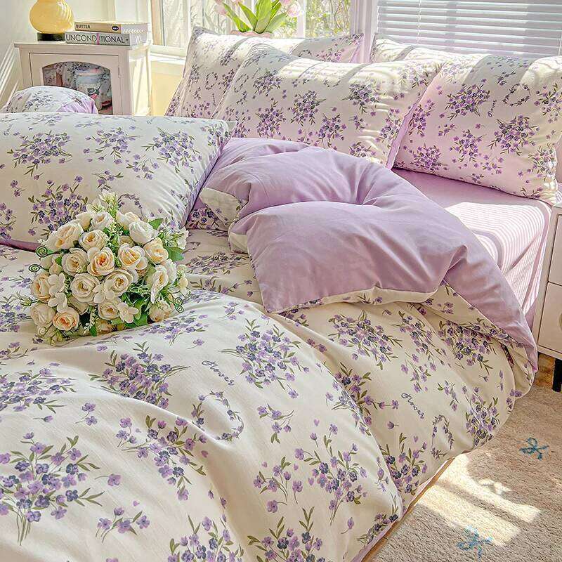 1pc Purple Lavender Printed Duvet Single/Queen/King Size Quilt Cover for Double Bed Flower housse de couette220x240cm XJ260206