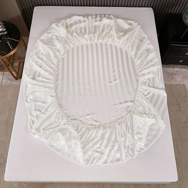 Satin Striped Bed Sheet Silk Soft Mattress Cover With Pillowcase Comfortable And Elegant Bedding XJ260206