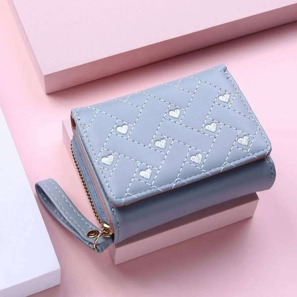 Zipper Buckle Large Capacity Card Bag Versatile Fashion Simple Women's Short Embroidered Love Zero Wallet Y260206