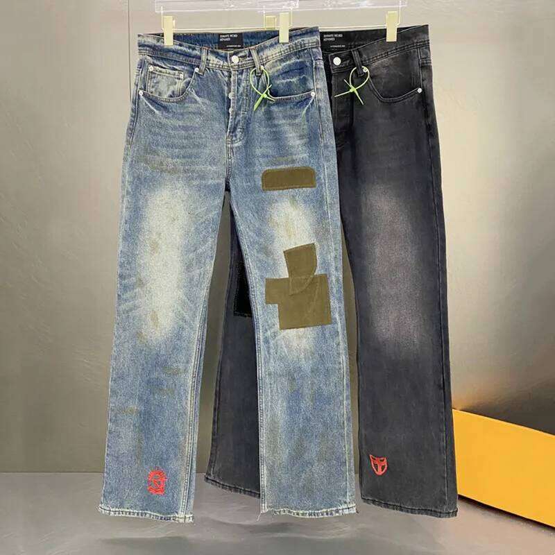 Top Melancholy Rich Second Generation erd Patchwork Jeans straight leg jeans trousers high street men women Best Quality Pants X260207