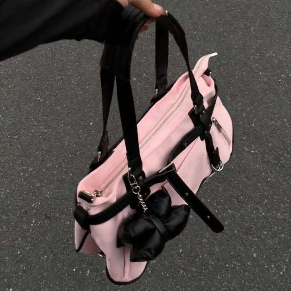 Korean Cute Harajuku Style Y2k Large Capacity Handbag Shoulder Nylon Waterproof Cloth Commuter Storage Bags Women's Bag Y260205