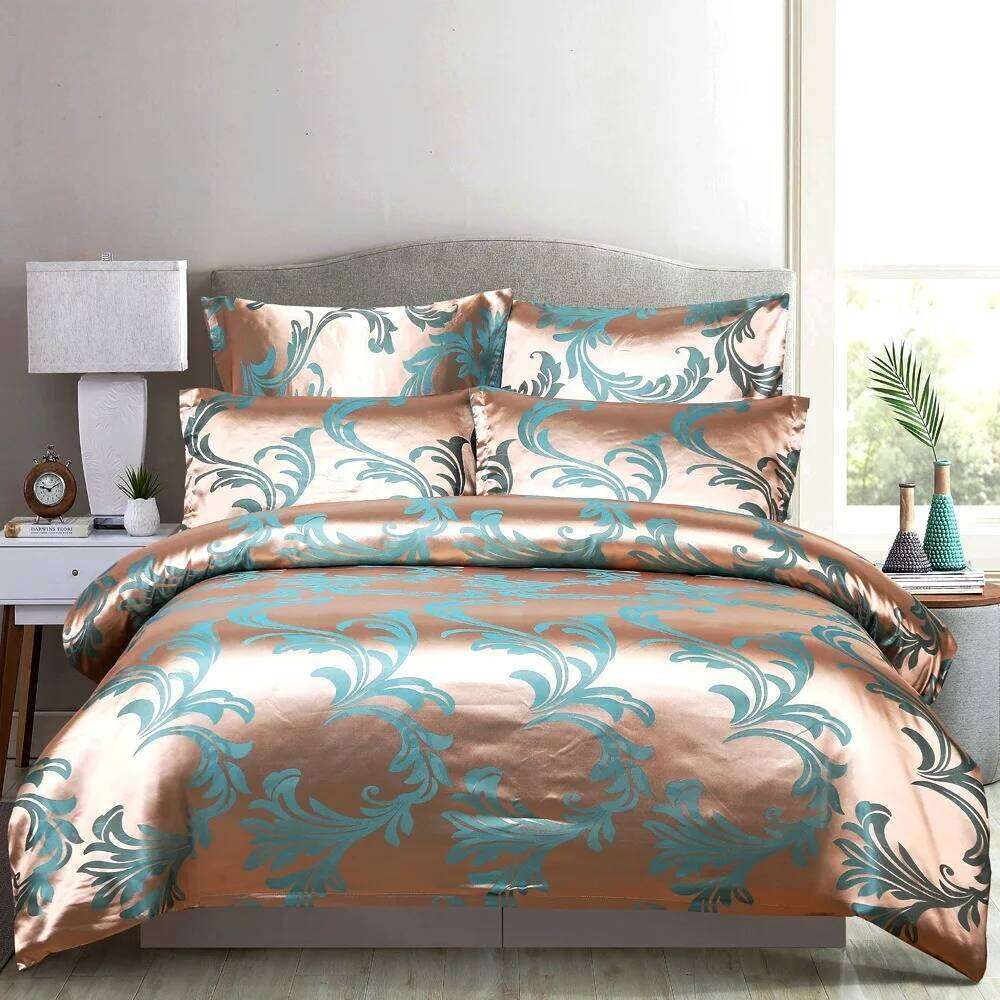 Duvet with Pillow Case Silk Glossy Double Bedding Set Quilt Cover Queen/King Couple or Single Bed Comforter Sets XJ260206