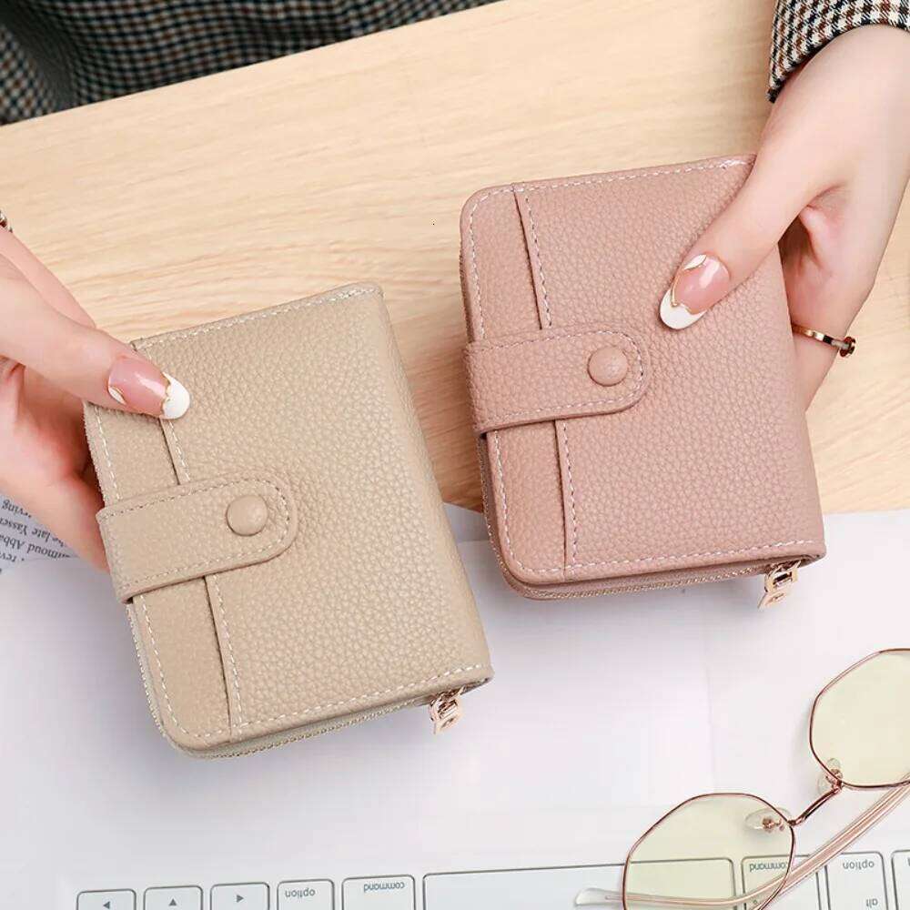 Fashion Elegant Women Short Wallet Pu Leather Zipper Business Purse Solid Color Lychee Pattern Bank/ID/Credit Card Holder Woman Y260206