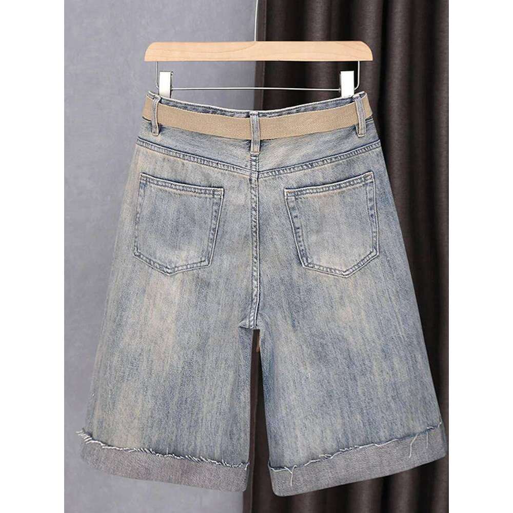 Women Hollow Denim Shorts 2025 New Summer High Waisted Fashion Butterfly Decal Half Length Jean Versatile Casual Pants XJ260206