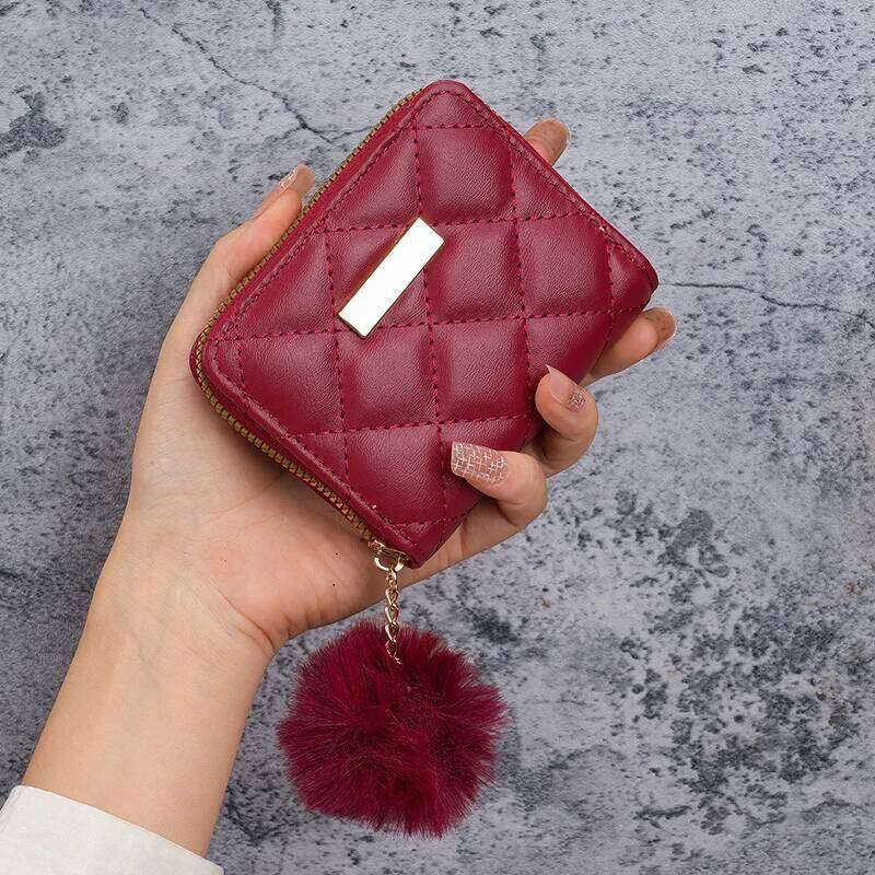 Ladies short 2024 new diamond embroidered iron hanging hair ball coin purse card leisure foreign trade package Y260206