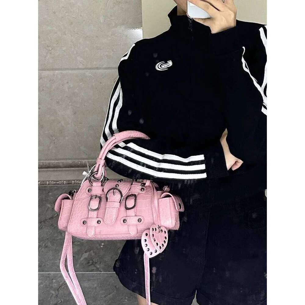 JIAERDI Vintage Pink Messenger Women Y2k Grunge Rivet Handle Crocodile Luxury Designer Female Fairycore Aesthetic Bag Y260205