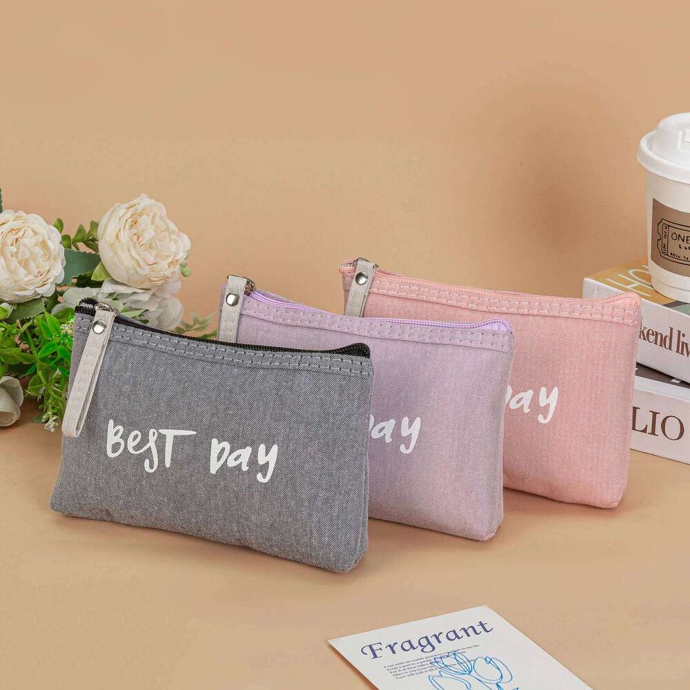 Minimalist Canvas Letter Makeup Bag for Girls Portable Toilet Instagram Fabric Pen Pouch Student ID Storage Bags Y260206