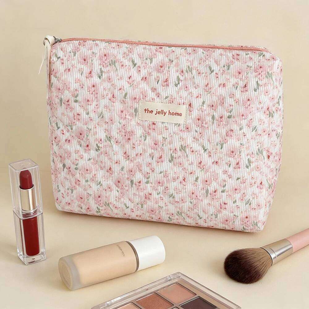 Airfriend Pouch Travel Large Pink Cotton Makeup With Flowers Personalized Cosmetic Bag Y260206