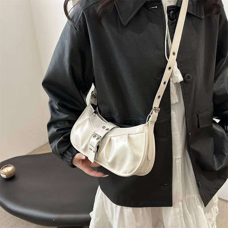 Retro Designer Buckle Armpit Pu Leather Gothic Y2k Shoulder Bag Vintage Cross Body Spicy Girl Handbag Female Purses Y260205