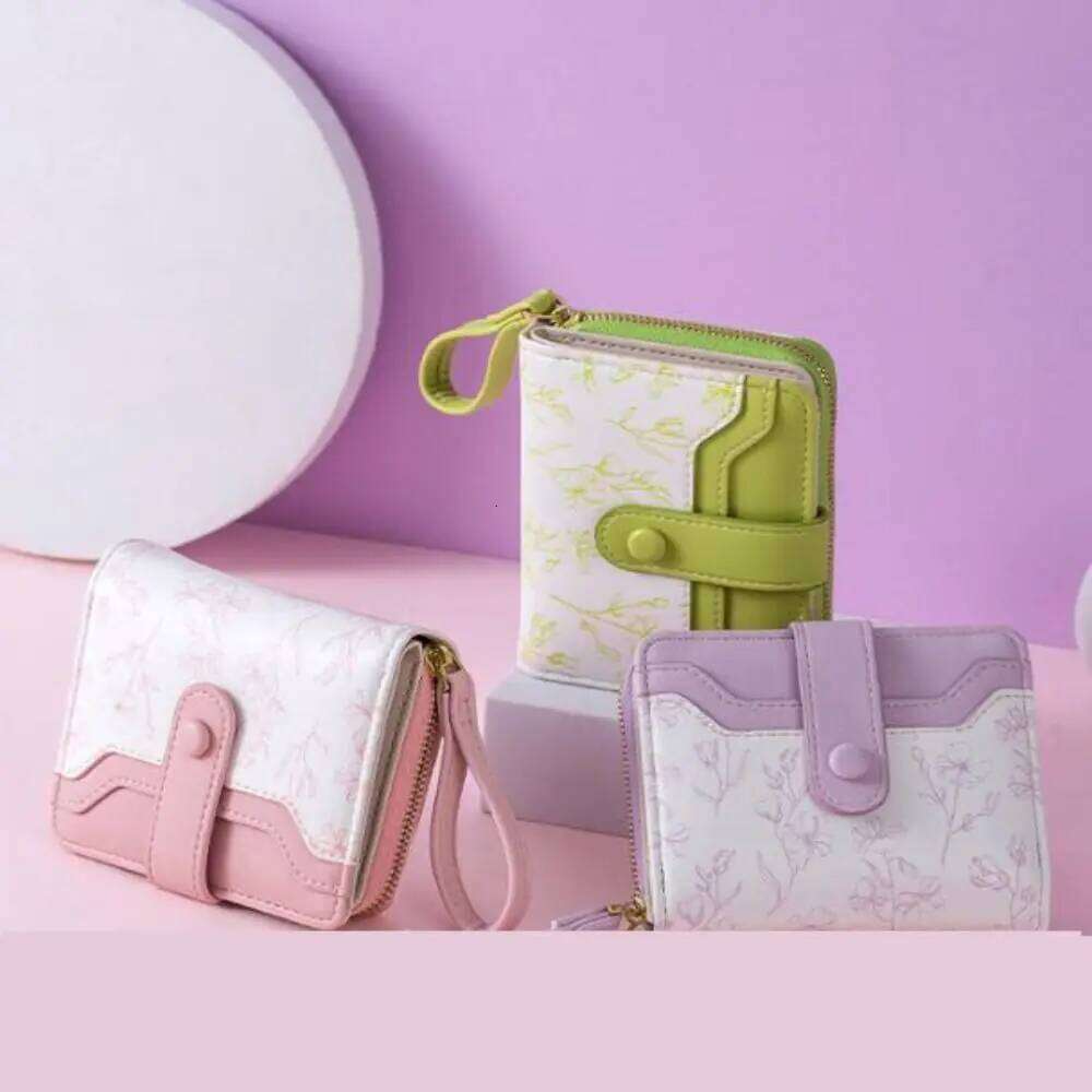 Floral Print Mini Coin Purse Bag Zipper Pouch ID Credit Card PU Leather Short Wallet Korean Ins Fashion Multi Function Y260206