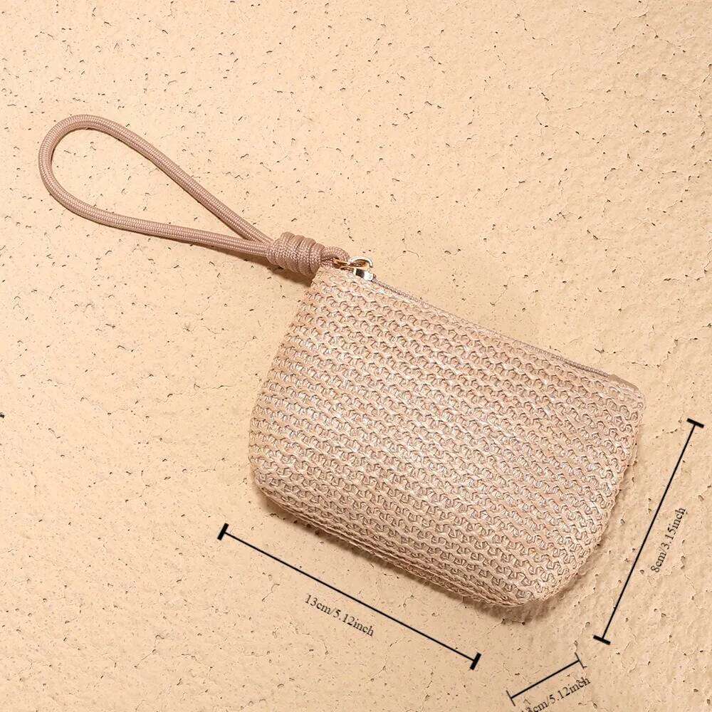 Straw Wallet Durable Mini Zipper Money Bag Card Holder Women Girls Y260206