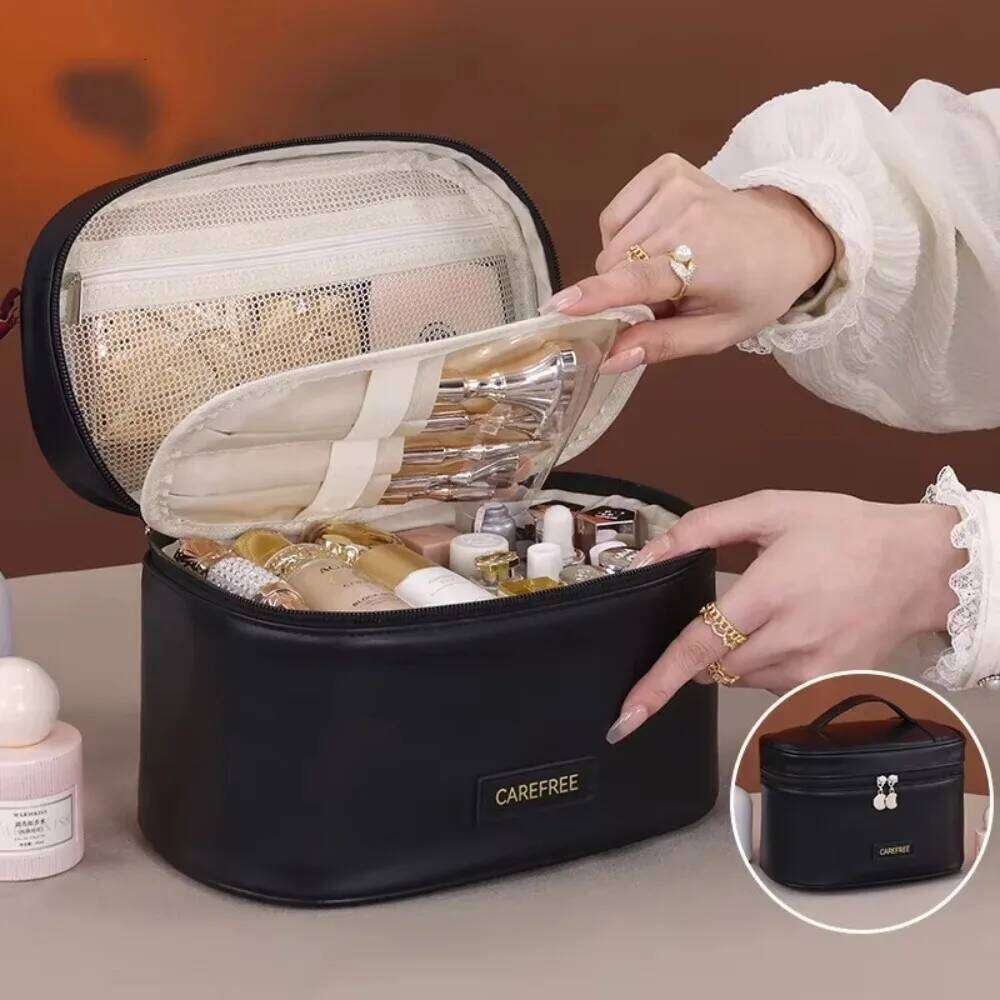 Pu Leather Large Capacity Women Cosmetic Travel Makeup Organizer Pouch Tote Tolietry Zipper Storage Bag For Gift Y260206