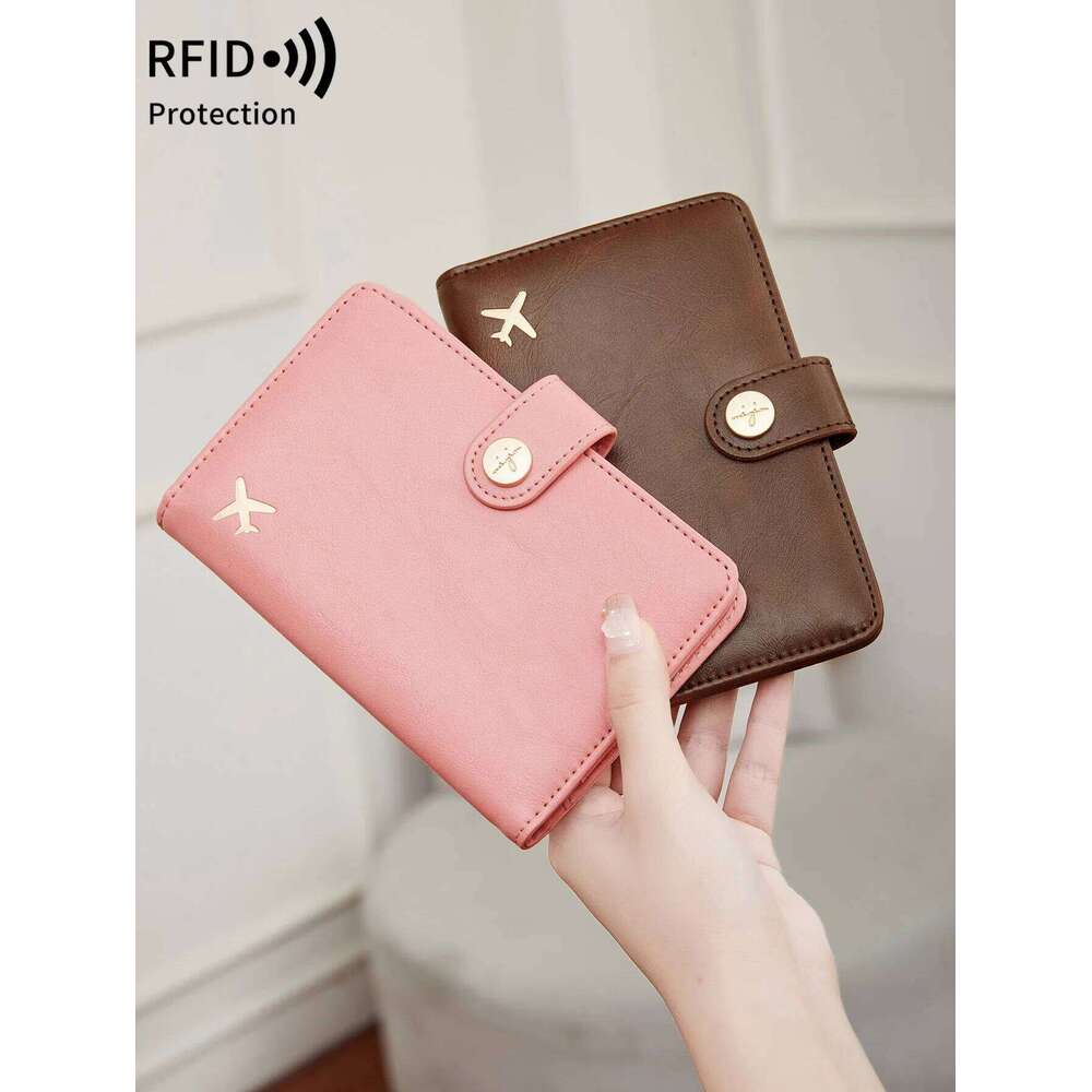 RFID shielded passport solid color PU leather credit card wallet multifunctional portable airplane pattern ticket holder Y260206