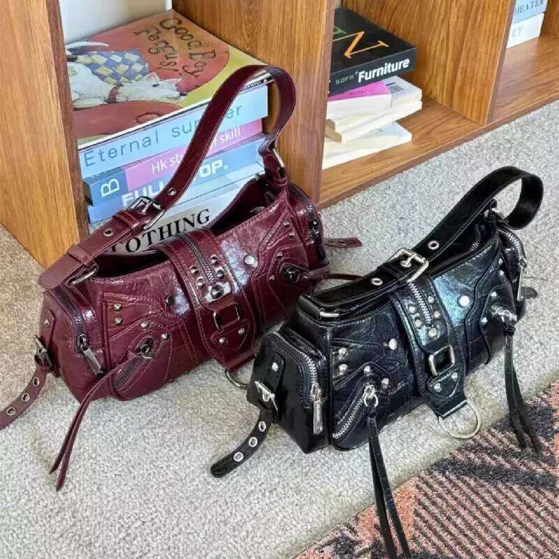 2025 Y2K Motorcycle Armpit Vintage Rivet Shoulder Bag for Women Niche Crossbody Purse Hot Girl Aesthetic Handbag Z260207 - view 3