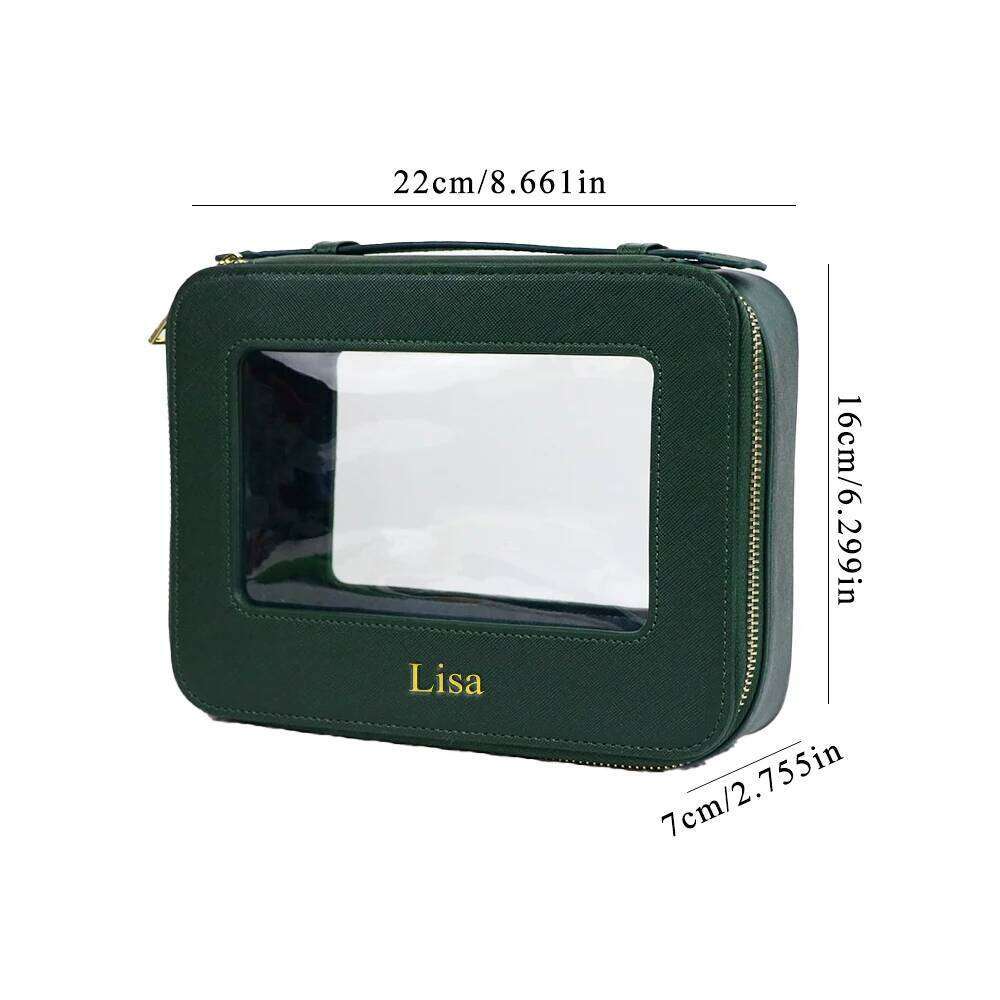 Customized name leather waterproof makeup brush bag, portable transparent PVC TPU storage bag Y260206