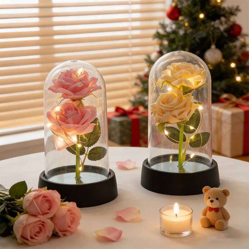 Christmas Valentine's Day Gifts Eternal Flowers in Glass Cover Simulation Rose Flower Desktop Ornament For Girlfriends S260204