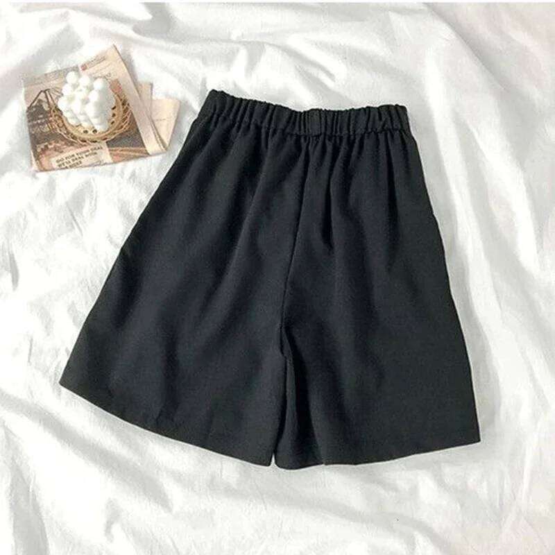 Casual High Waist Wide Leg Suit Women Korean Fashion Loose Solid Summer Office Ladies Black Thin Shorts XJ260206