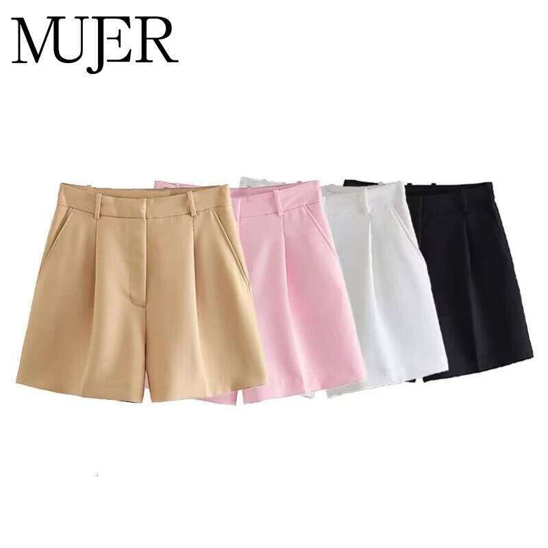 MUJER 2025 Baggy for High Waist Bermuda Woman White Pleated Casual Women Summer Beach Female Shorts XJ260206