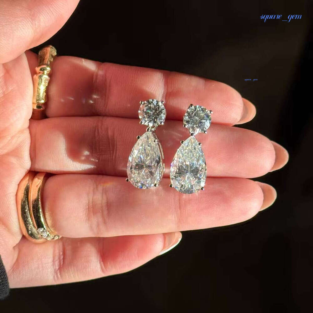 CVD Lab Grown Diamond Stud Women Jewelry 2Ct 4Ct Round Pear 14K 18K White Gold Tear Drop Earrings