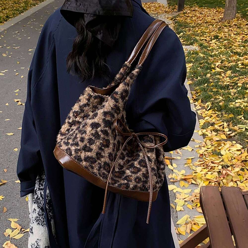 Rayon Leopard Print Shoulder Large Underarm with Bow Commuter Bag for Women Work Shopping Travel Daily Z260207