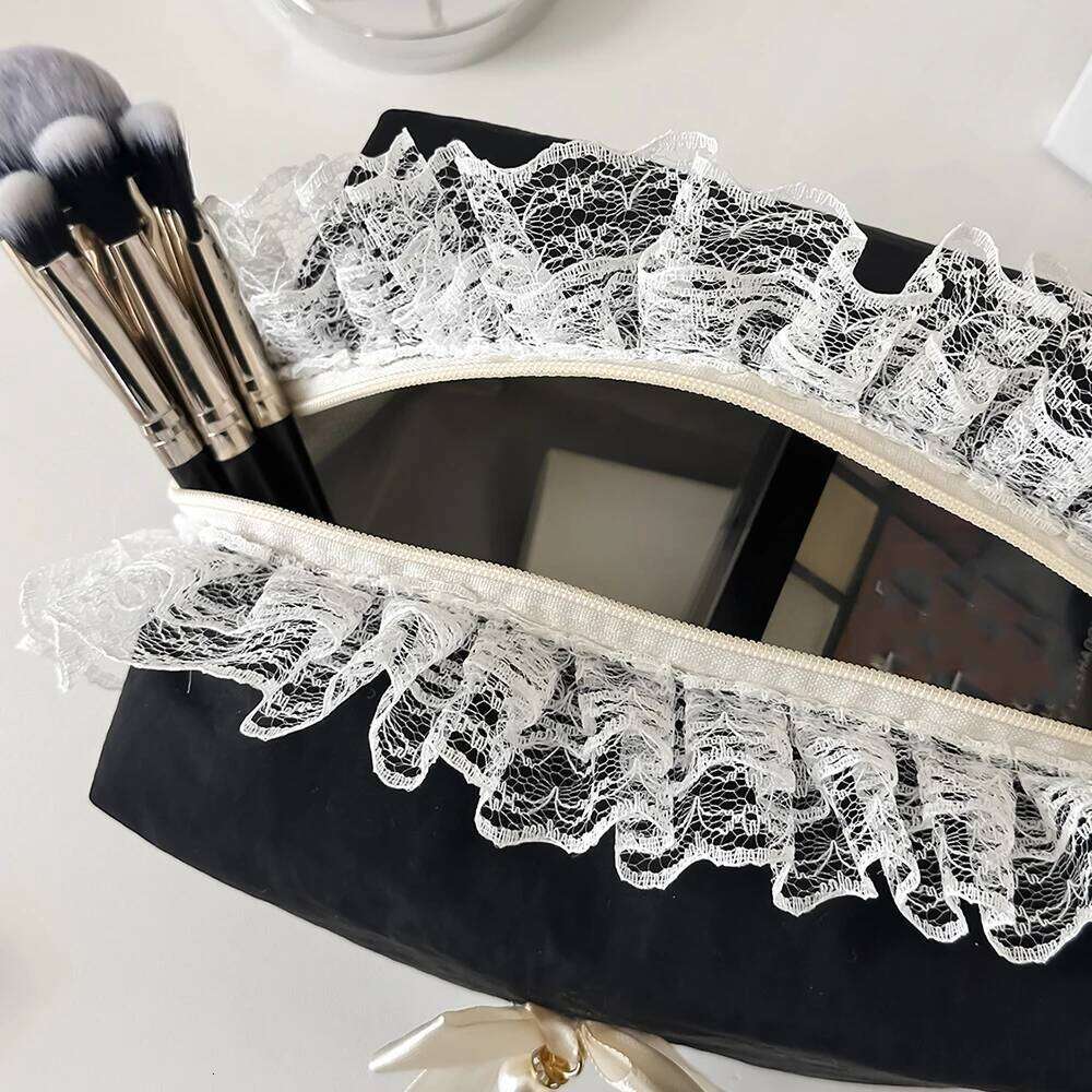 Lace Bow Pearl Mini Organizer Women's Bags Makeup Cute Lipstick Pouch Skincare Small Cosmetics Bag Y260206