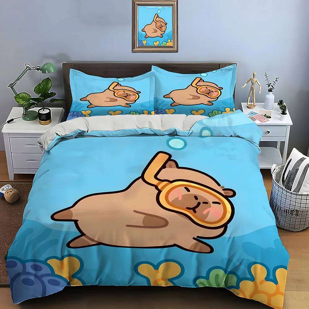 New Cute Cartoon Capybara Print 1 Duvet Cover 2 Pillowcases Adult And Children Bedding Set Luxury Gifts XJ260206