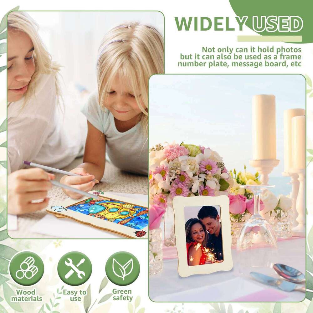 10Pcs Unfinished Wooden Frames Wavy/Rectangle Holder DIY Painting Crafts Photo Display Stand Home Office Desktop Decor S260205