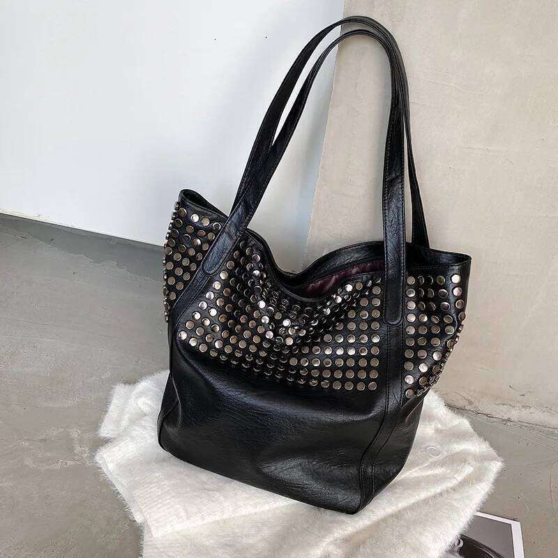 Fashion Rivet Tote Bag 2026 New Women Large Capacity Shopping Handbags Temperament Versatile PU One Shoulder Underarm Bags Y260205
