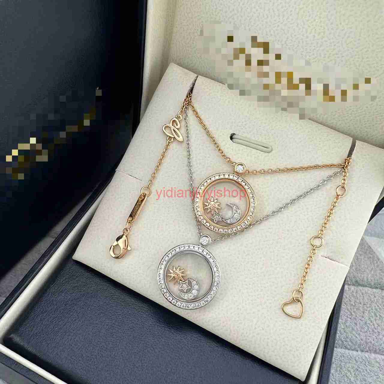 Chopardly Necklace Designer jewelry Happy Diamond Necklace for Women Sun Moon Necklace Full Diamond Moon Collarbone Chain for Women