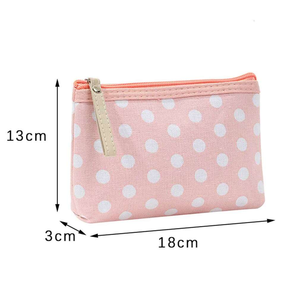 Small Fresh Canvas Dot Makeup Bag Simple and portable skincare storage bag Korean version student pencil case wallet Y260206