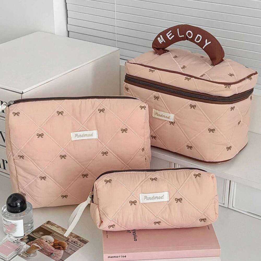 3 Set Pink Cake Women Cosmetic Quilted Portable Travel Organizer Toiletry Makeup Storage Pouch Handbag Ladies Zipper Bag Y260206