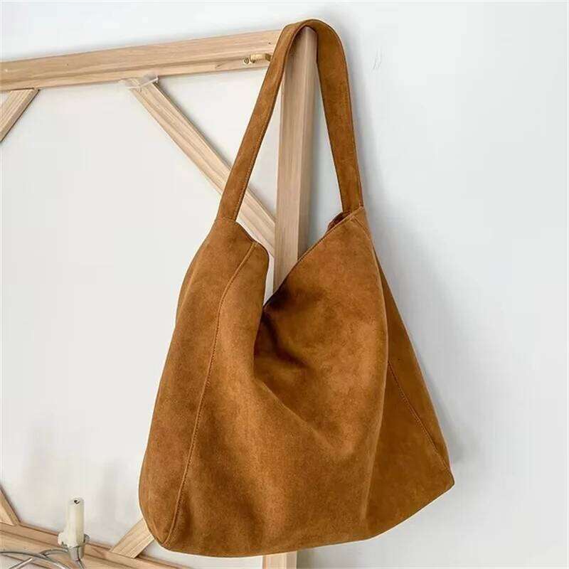 Women Large Capacity Shoulder Suede Trendy Fashion All-Match Bag for Daily Office Use Solid Color Handbag Y260204