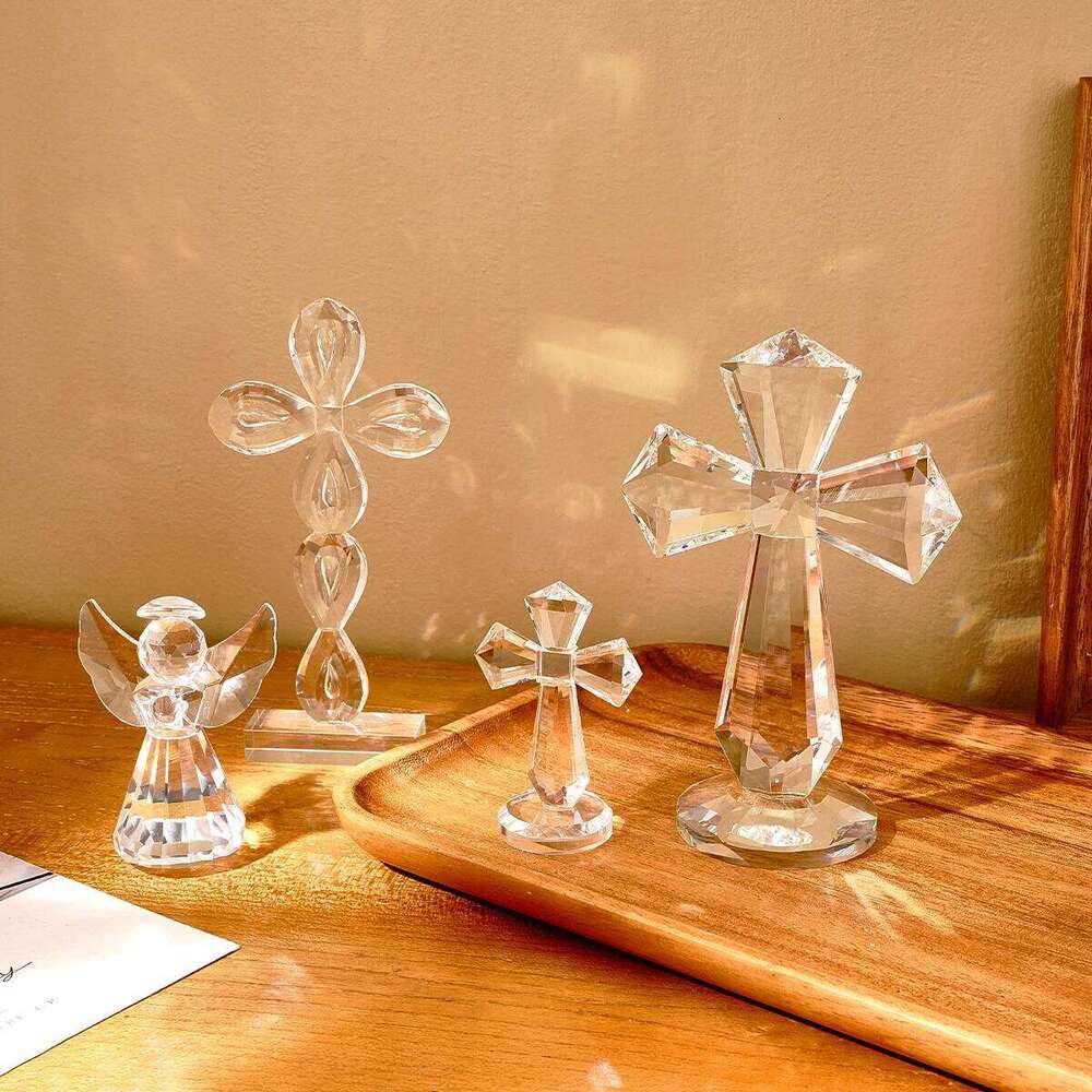 1PC Love Angel and Cross Shaped Glass Crafts, Window Sills Sun Catcher Ornament Prism Light Catching Decorative Crafts S260204