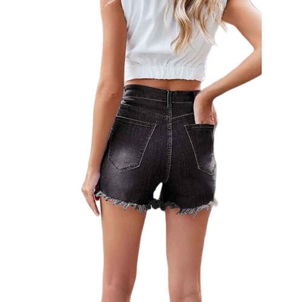 2026 New European and American Style Personality Women, High-waisted, Elastic Fringed Design Women's Summer Denim Shorts XJ260206