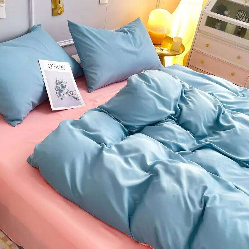 Korean Solid Purple Bedding Soft Flat Sheet Duvet Pillowcase Polyester Bed Linen Twin Queen Full Size Quilt Cover Set XJ260206