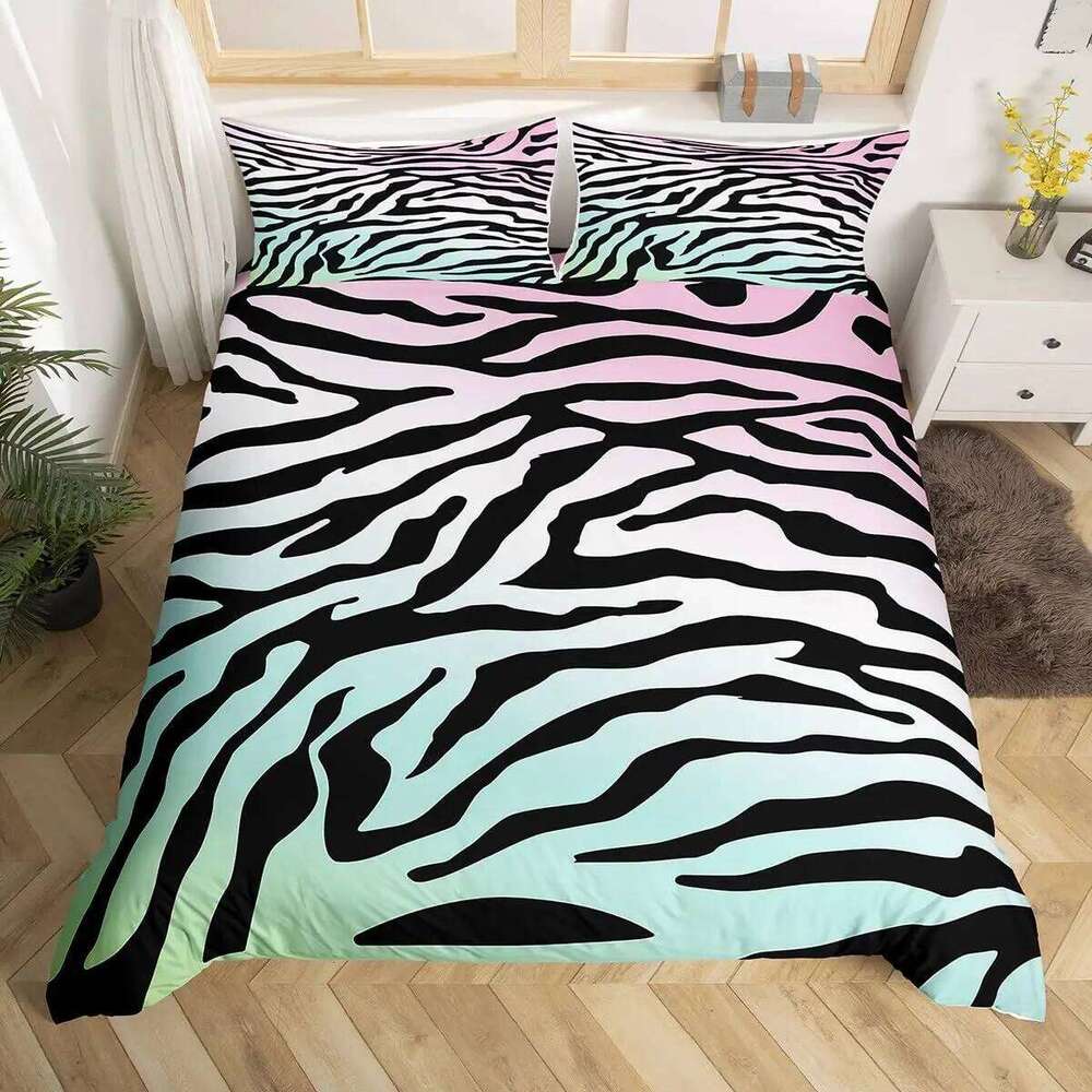 Zebra Print Duvet Twin Wild Animal Theme Bed Safari Wildlife Fur Comforter Cover Abstract Geometric Stripe Bedding Set XJ260206