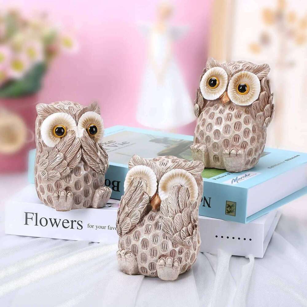 3-Piece Resin Figurines Home Decoration, Cute Owl Statues for Shelves, Living Room, Bedroom, Office, Desk, Bookshelf, Animal Sculptures S260204