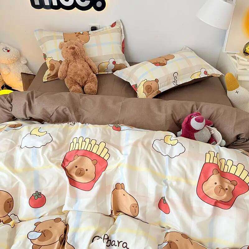 Cute Capybara Duvet Cover Boys Girls 3 4pcs Bedroom Decoration Flat Bed Sheet Pillowcases Single Double Size Bedding Set XJ260206