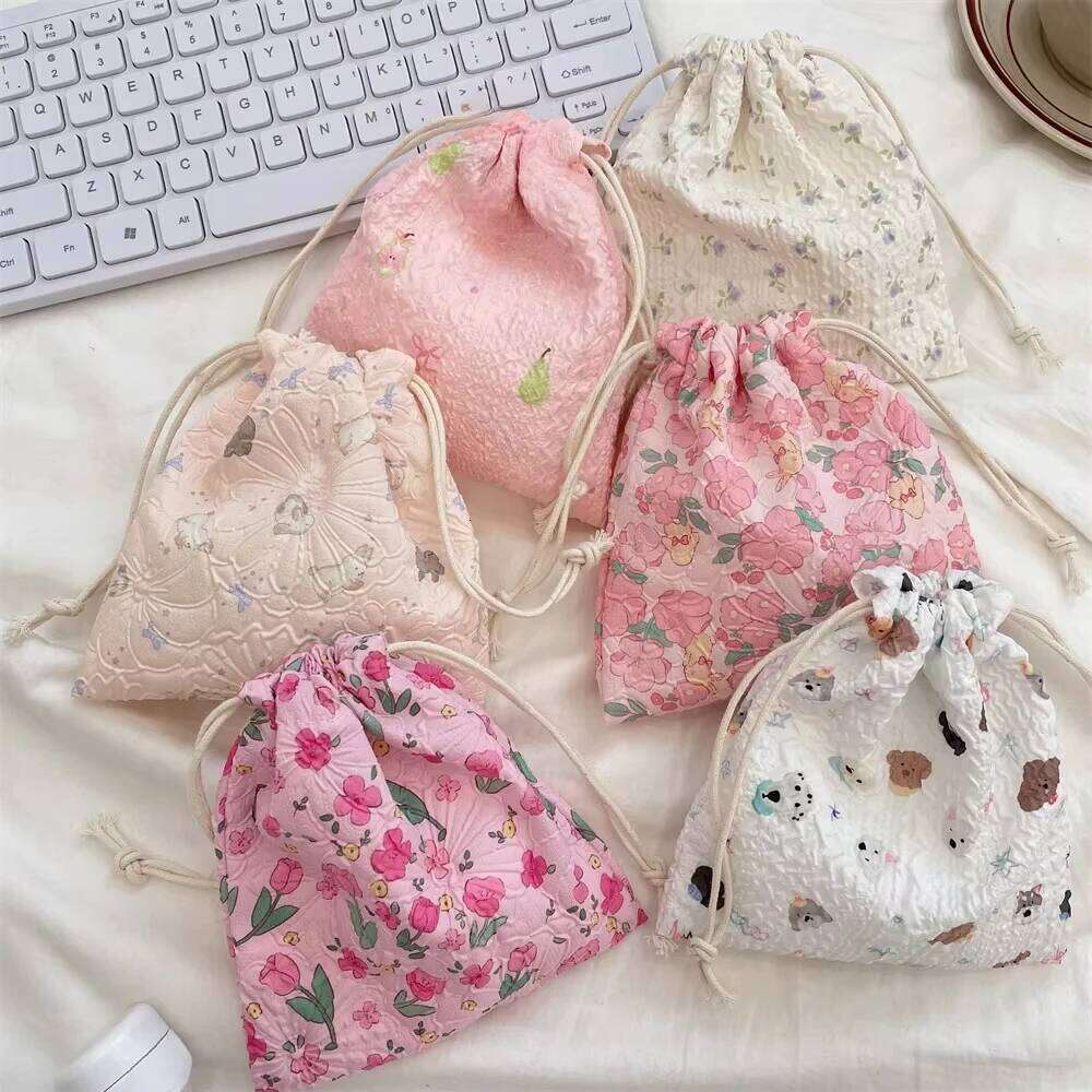 Cute Cartoon Animals Drawstring Makeup Portable Travel Mini Cosmetic Lipsticks Storage Pouch Multifunctional Bundle Bag Y260206