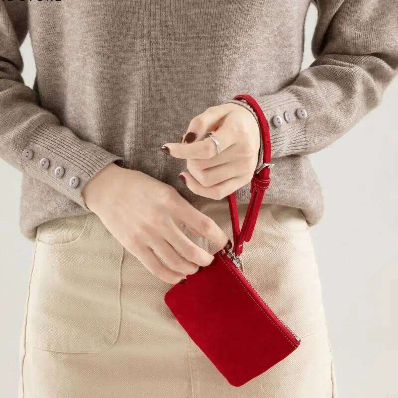 Y3NE Compact Suede Wallet With Card Slots Secure Zippers Closure Lightweight Design Coin Purse For Everyday Commute Travel Y260206