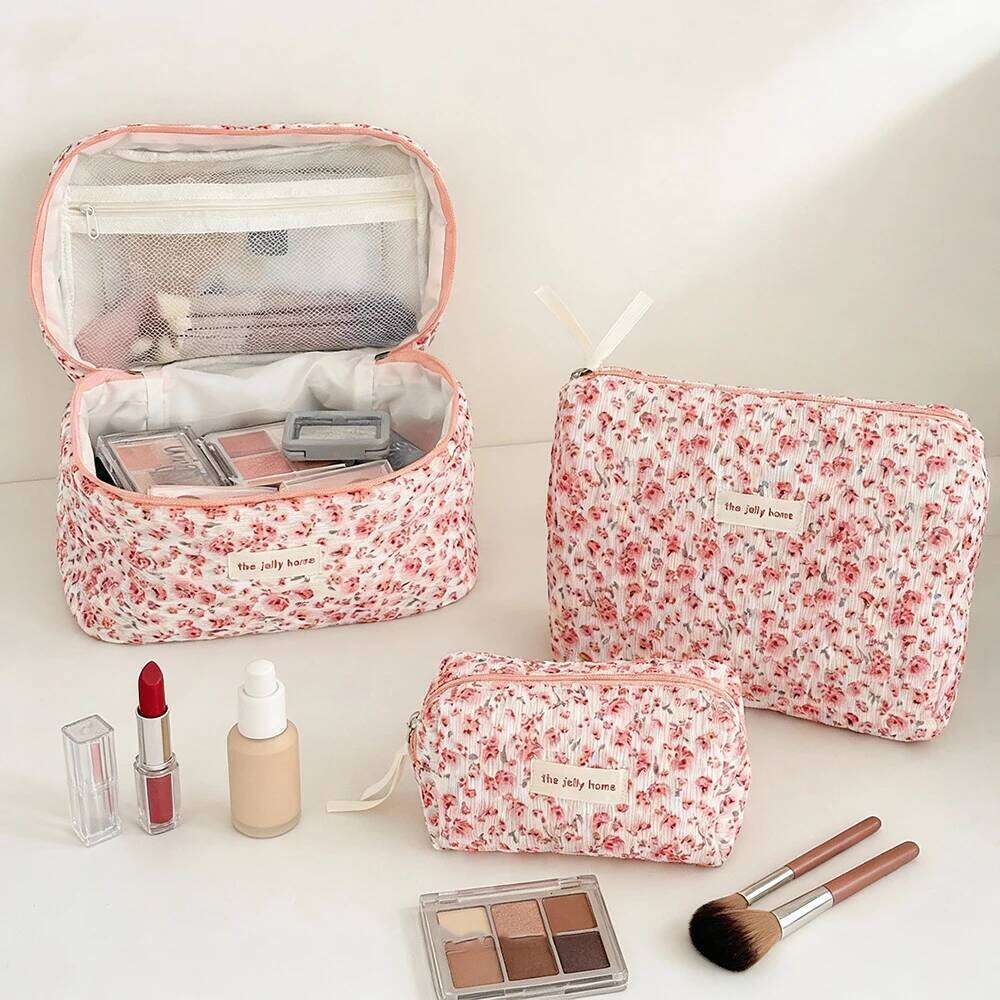 Airfriend Women'S Pink Small Makeup Woman Toilet Flower Travel Pouch Vanity Quilted Cosmetic Bag Y260206