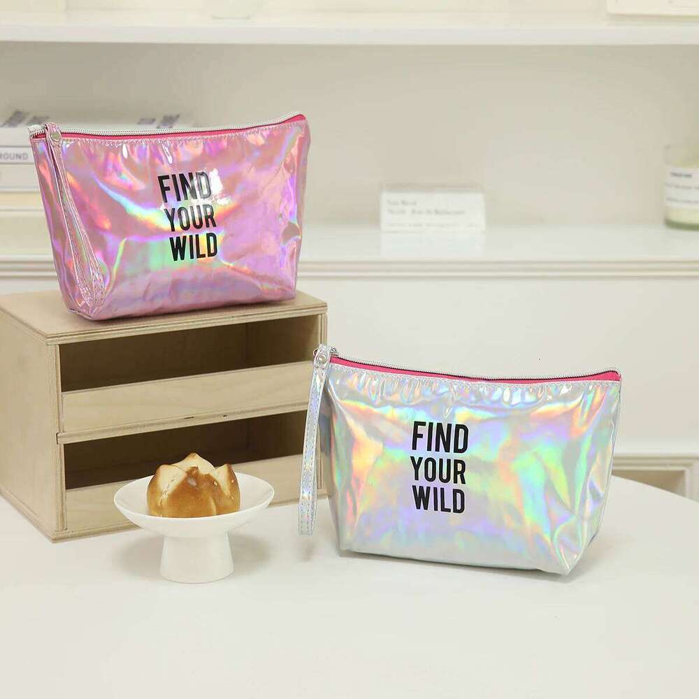 Large capacity laser makeup PU waterproof portable travel wash Fashionable rectangular women's storage bag Y260206