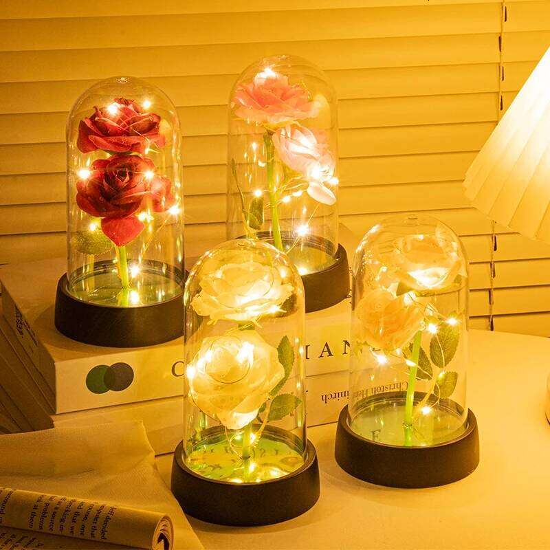 2026 Glowing Galaxy with LED Light Eternal Double Rose Valentine's Day Gifts Wedding Artificial Flower Home Desktop Decor S260204