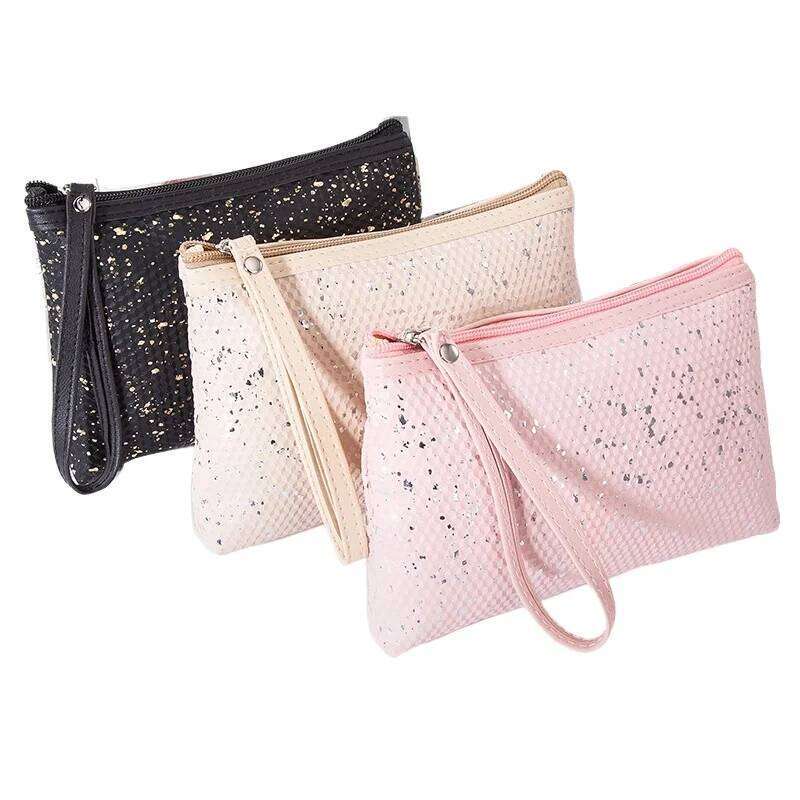 New Fashion sequin PU Leather Cosmetic Large Capacity Portable Women's Handheld Makeup Storage Bag Y260206
