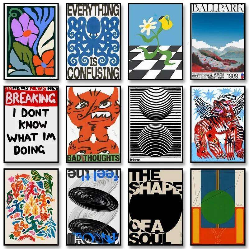 Retro Abstract Nourishing Soul Wall Art, Canvas Print Poster, Suitable for Home, Living Room, Room Decoration Painting 26L0207