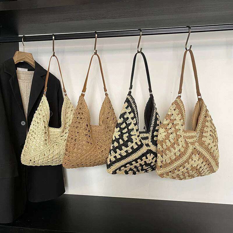 Summer Straw Knitting Hollow Out Tote Solid Beach Bag Holiday Travel Handbag Boho Shoulder Purse for Women Z260207 - view 6